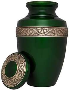 Urne funéraire verte Urne de crémation Artisanat en métal pour les cendres humaines Fabriquée à la main en laiton Convient pour le sépulture au cimetière ou la niche Grande taille - Product Image 3