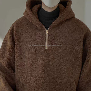 Sweat à capuche en polaire épais pour couple, demi-zip, épaules tombantes, décontracté, polyvalent, rétro, veste à capuche pour homme - Product Image 3