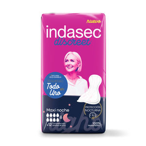 INDASEC DISCREET MAXI NIGHT B12 Toallas Desechables Blancas de Tela No Tejida Suave al Tacto, Bien Diseñadas, Anti-Fugas, para Incontinencia Femenina - Product Image 3