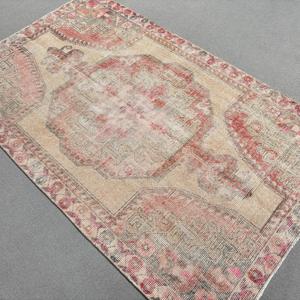 0.4x6.9 ft Vintage Turkish Rug, <b>Runner</b> Rug, <b>Red</b> Pink Oriental Wool Rug - Product Image 2
