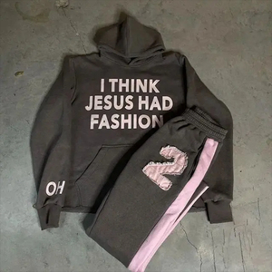 Custom Oversize French Terry Vintage Flare Pants and Hoodie Set Sweatsuit Ácido lavado desgastado bordado parche chándal hombres - Product Image 5