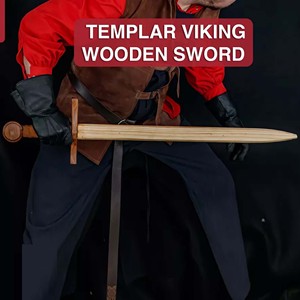 ดาบไม้บีชขัดเงาแบบยุคกลาง น้ำหนักเบา ผลิตตามสั่ง สำหรับฝึกซ้อม  ขนาด 27 นิ้ว สำหรับแขวนผนัง ของสะสม - Product Image 2