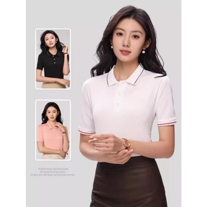 Polo de Verano para Hombre y Mujer con Cuello Camisero, Tejido de Punto Fino Transpirable, Top Tipo Pullover con Combinación de Colores - Product Image 4