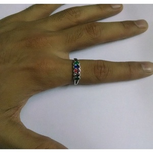 Shah Gems Women's Natural Multi-Gemstone <b>Ring</b> 925 Sterling <b>Silver</b> Stylish Inlay Setting Trendy Stainless Steel Gift - Product Image 1