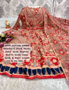 Última colección de algodón puro con estampado de bloques Kurti Pant y Dupatta mujer fabricante de moda de Surat - Product Image 4