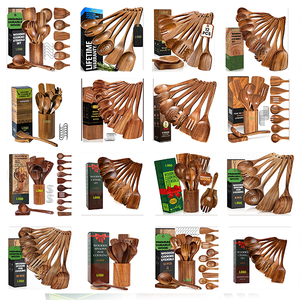 Disponibili all'ingrosso: Set di utensili da cucina in legno di teak, spatole, cucchiai e forchette per insalata - Product Image 5