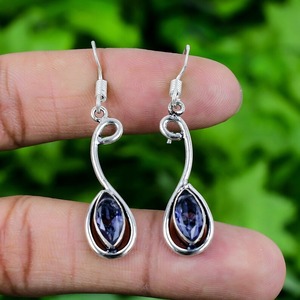 Pendientes de Plata de Ley 925 hechos a mano con piedras preciosas Loite Spinner para mujeres y niñas, Pendientes colgantes de regalo de boda, joyería clásica - Product Image 3