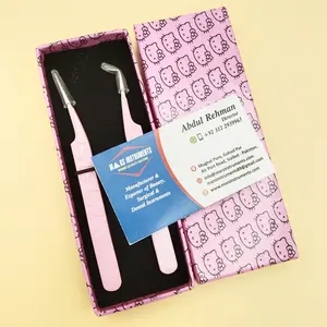 专业最佳嵌入式纤维尖睫毛延伸超大体积镊子凯蒂猫新设计粉色粉末涂层带包装盒