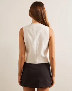 Gilet en lin 100% pour femme haut respirant teint bouton brodé pour la saison printemps et hiver - Product Image 3