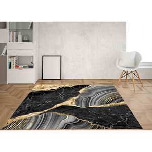 Tapis en marbre noir et or, tapis en marbre de luxe, tapis à l'encre d'alcool, tapis doux non tissé - Product Image 4