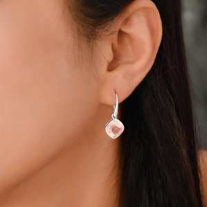 925 plata esterlina Natural cojín corte excelente cuarzo rosa piedra preciosa hecho a mano diseñador único pendiente colgante para mujer - Product Image 2