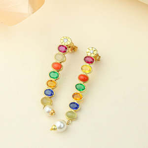 Anokhi Women's Silver Gold Plated Freshwater Pearl Bezel Setting Luxury <b>Stud</b> <b>Earrings</b> for All Occasions - Product Image 2