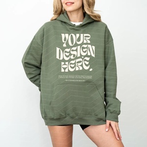 Sweat à capuche sport décontracté surdimensionné pour femme en polaire tissée avec logo graphique imprimé sur le devant, couleur personnalisée, vente en gros hiver - Product Image 3