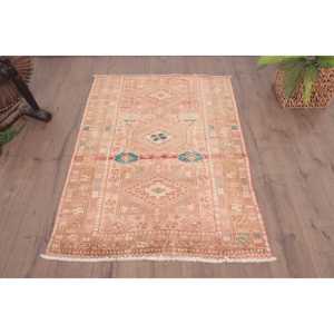 3.3x4.5 ft Rug, Vintage Turkish Rug, <b>Red</b> <b>Wool</b> Rug - Product Image 1