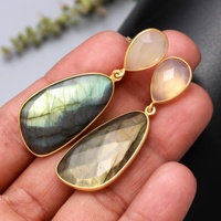Boucles d'oreilles pendantes minimalistes vintage plaquées or 18 carats pour femmes, en argent sterling 925, faites à la main, avec labradorite naturelle et organique, cadeau