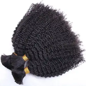 Tissage en lot de 3 extensions de cheveux humains longs et frisés, sans trame, afro brésilien, frisés, en vrac