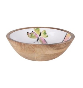 Accueil Hôtel Cuisine Nourriture Sauver Bol en bois décoratif Table à dîner Bol en bois Bol de service avec travail en émail. - Product Image 2