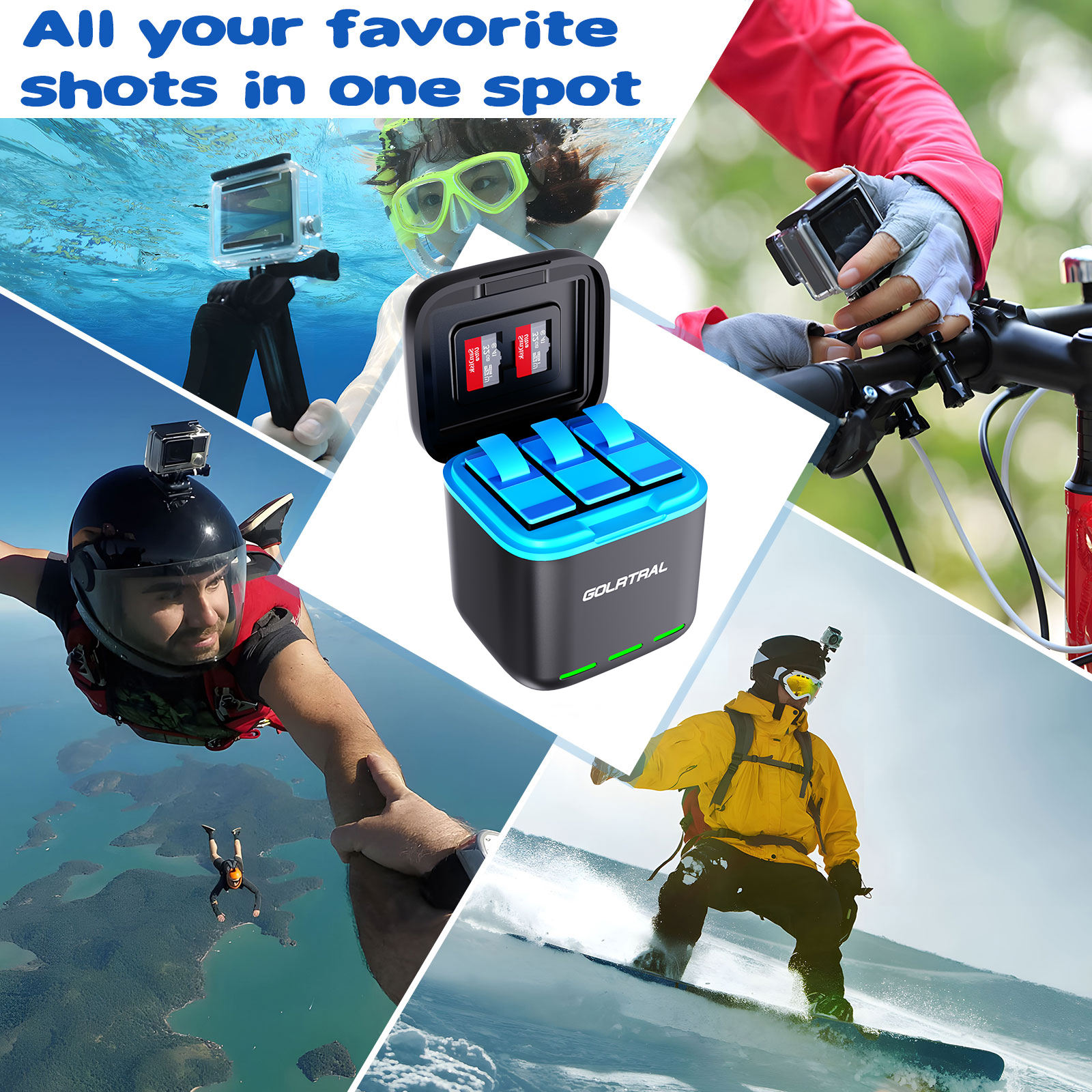 Hongdak New Box with 3ps Fast Charging Battery Kit Set for GoPro Hero 12/11/10/9 Camera for gopro Battery