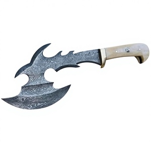 Custom Full Tang Damascus Steel Hunting Camping Bearded <b>Axe</b> Bone <b>Handle</b> Tomahawk Real Hatchet with Leather Sheath, Ideal Gift - Product Image 1