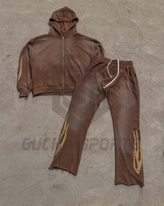 ชุดวอร์มวินเทจปักลายสำหรับผู้ชายชุดวอร์มแนวสตรีทผ้ามีฮู้ดและเสื้อฮู้ดชุดวอร์มซักกรดซีดแสงแดด - Product Image 1