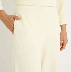 Men High Waist Wide Leg Knitted Pants Elastic Waist Casual Flared <b>Trousers</b> <b>Light</b> Yellow Plain Dyed Style - Product Image 3