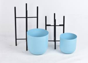 Jardinières tendance en finition bleu cyan, support en fer avec revêtement en poudre, écologiques, pour usage intérieur, sur pied, qualité supérieure, pour la maison et le jardin - Product Image 5