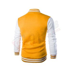 Wholesale Men Women Cotton Polyester Fleece Baseball High Quality Blanked Orange-Color Patchwork Varsity Jacket With-Buttoned - Product Image 6