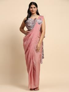 Elegante aspecto de lujo Hermoso diseño Listo para usar Patrón degradado Plisados listos con abierto Pallu Party Wear Saree para mujeres - Product Image 3