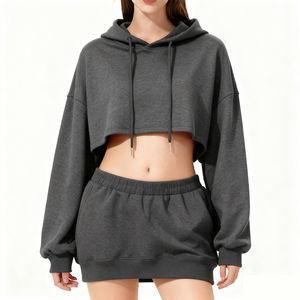 PRO ENTERPRISES Sweat à capuche surdimensionné décontracté pour femme Épaule tombante Manches longues Poids lourd 220g Polyester/Coton Anti-boulochage Doublé - Product Image 1