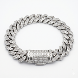 Brazalete de Plata Esterlina con Diamantes de Moissanita de Corte Redondo, Elegantes Brazaletes Cubanos - Product Image 3