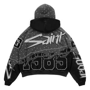 100% algodón polar Vintage Sun Faded Custom Acid Wash sudaderas algodón apliques parche desgastado bordado sudaderas con capucha para hombre - Product Image 4