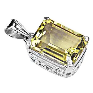 925 Silver <b>Citrine</b> <b>Pendant</b> for Women Emerald Cut Gemstone Rhodium Plated Rose Gold Religious Style Charm <b>Pendant</b> - Product Image 1