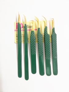 Pinzas de pestañas de agarre de diamante Color verde recubierto con pinzas de puntas chapadas en oro Pinzas de 45 grados curvadas de volumen profesional - Product Image 2