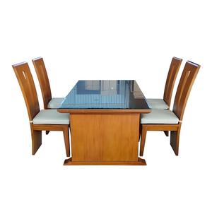 Ensemble de salle à manger moderne en bois 5 pièces, table rectangulaire avec plateau en verre et chaises pour maison, villa, hôtel, appartement - Product Image 1