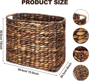 Vietnamese Handmade Water Hyacinth <b>Magazines</b> <b>Holder</b>, Woven Storage Basket With Handles for Livingroom Bedroom Kitchen Office - Product Image 5