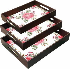 Bandejas de servir de madera de Acacia impresas personalizadas, platos de desayuno MDF de estilo fantástico, uso doméstico, vidrio decorativo para servir alimentos todos los días - Product Image 1