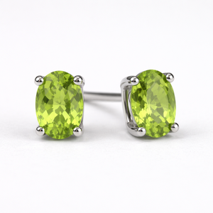 Pendientes de botón ovalados de peridoto geométrico de plata de ley chapados en rodio, modernos y románticos, al por mayor, para compromiso, boda o regalo de fiesta - Product Image 1