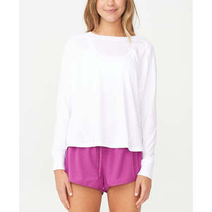 Top a Maniche Lunghe in Cotone per Donna, Comodo e Traspirante, Design Bianco Tinta Unita, Taglia Media, Senza Cuciture, Logo Stampato sul Davanti - Product Image 1