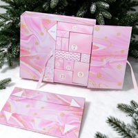 Caja de Calendario de Adviento Plegable al por Mayor, Rosa Mármol con Lámina Dorada, Doble Puerta, 24 Cajones, Caja de Regalo para Cuenta Regresiva de Navidad