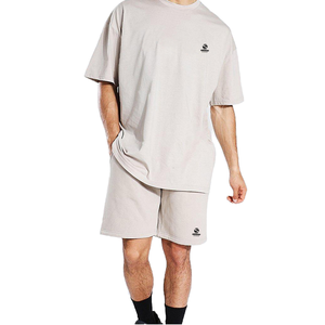 Conjunto de camisetas y pantalones cortos de dos piezas de verano de alta calidad 2025 para hombre, camiseta de manga corta transpirable de algodón liso personalizada para hombre - Product Image 1