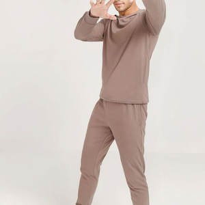 Conjunto de chándales de dos piezas de lana de algodón 100% para hombre al por mayor, jersey liso, sudadera, Camiseta deportiva de cuello redondo - Product Image 6