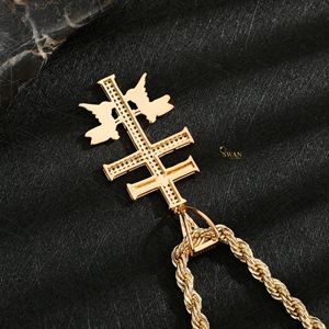 Collier pendentif croix de Caravaca en argent sterling 925 avec diamants de laboratoire glacés, bijoux religieux chrétiens hip-hop, cadeau luxueux et brillant - Product Image 5