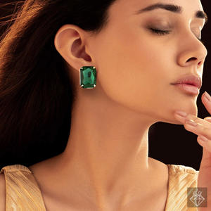 PRAO fait à la main émeraude bonheur pendentif ensemble avec boucles d'oreilles anti-ternissement bijoux de mode pour les femmes pour les fêtes matériel en laiton - Product Image 2