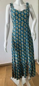 Robe midi en rayonne coréenne à fleurs, col en V, col à volants, design décontracté sans manches, imprimé floral, occasions printemps-été - Product Image 2