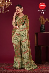 Tela de lino y algodón con estampado Floral con espejos Ary Work Elegante Jari Border Valor agregado Tela étnica Hermoso Sari para festivo - Product Image 2