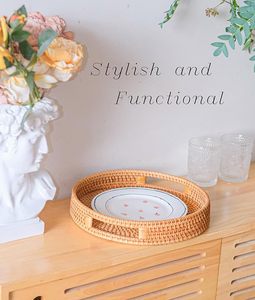 Custom <b>Large</b> Natural Solid Rattan Serving <b>Tray</b> Rustic Style for Sushi Fruit Dessert Coffee Decorative Storage - Product Image 5