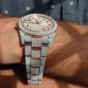 41MM Unisex Luxury Lab Grown Diamond Watch Dial Handmade Premium Quality Automatic Iced Silver Band Watch For Men's - Product Image 3