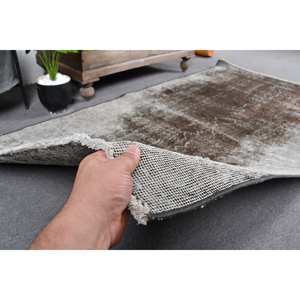 Alfombra turca de área grande clásica bohemia de 3,7x6,8 pies, lana de retazos marrón y gris con respaldo de látex para sala de estar adolescente - Product Image 4