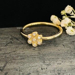 Anillo de Oro Sólido de 14K con Diamantes Naturales y Piedras Multicolores, Diseño de Flor con Engaste de Bisel, para Mujer - Product Image 5