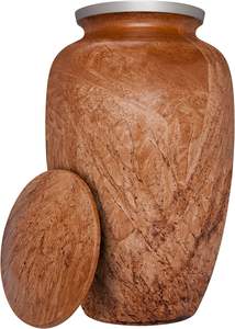 Brown Funeral <b>Urn</b> Marble Oak Cremation <b>Urn</b> for Human Ashes Hand Made in Aluminum Suitable for Cemetery Burial or Niche <b>Large</b> - Product Image 2